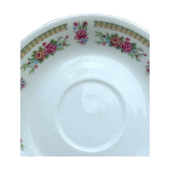 Vintage Porcelain Saucer With Pink Floral & Gold Diamond Pattern - Picture 6 of 8